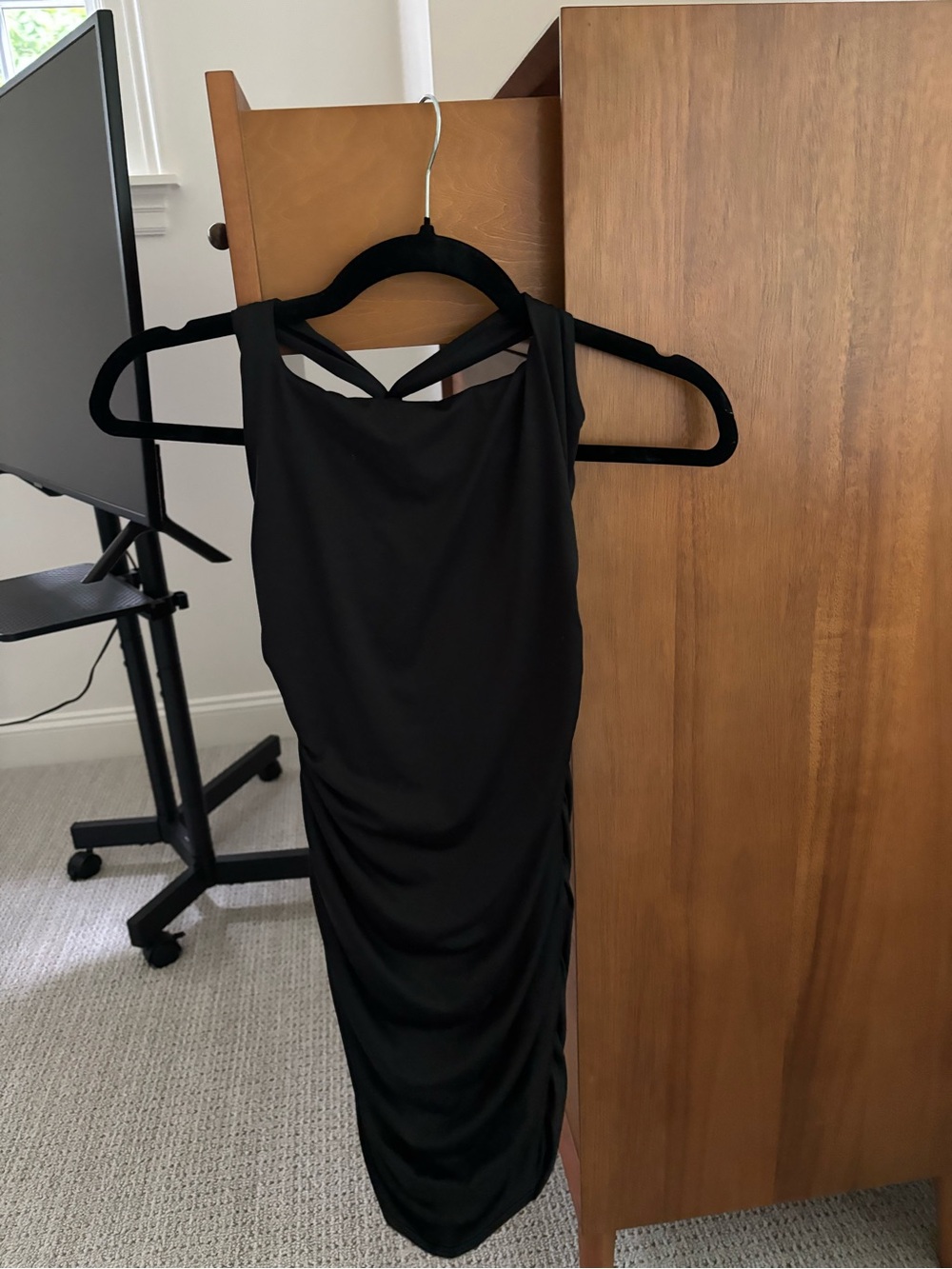 Classic Black Sleeveless Midi Dress with Crisscross Back